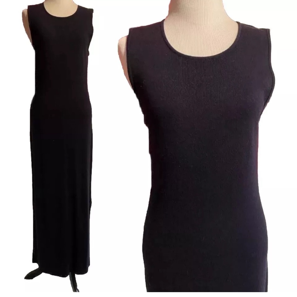 Vintage Navy Blue Ribbed Fitted Long Tank Dress *S, Nina Charles for Kasper ASL
